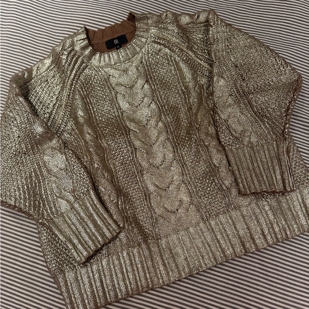 Banana Republic Gold Metallic Cable Knit Sweater